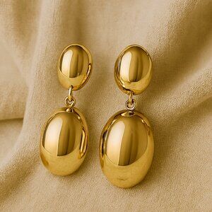 Elegant Gold Oval Drop Earrings – High Shine Statement Dangle Jewelry - Women